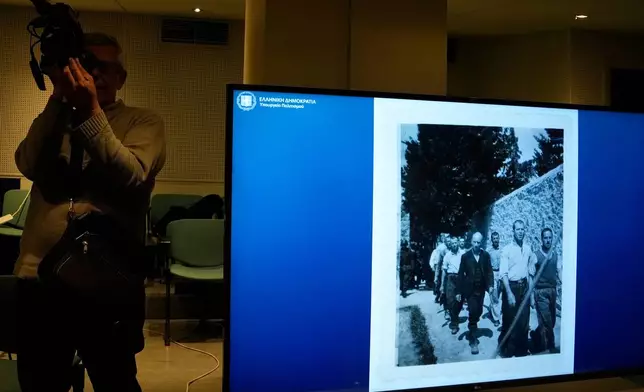Photographs showing the final moments of Greek prisoners before their execution by Nazi forces at the Kaisariani firing range in Athens on May 1, 1944, are presented at Greece's Culture Ministry after the state acquired the wartime archive, in Athens on Thursday, March 5, 2026. (AP Photo/Thanassis Stavrakis)