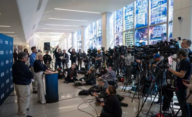 Jennifer Homendy, the NTSB chair, speaks during a press conference, Tuesday, March 24, 2026, at LaGuardia Airport in New York. (AP Photo/Yuki Iwamura)