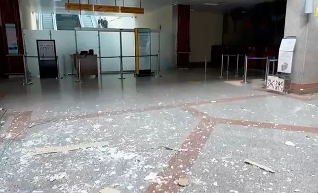 This image taken from a video shows damages at the Nakhchivan International Airport following what Azerbaijan's Foreign Ministry said was a drone attack carried out by Iran on its exclave of Nakhchivan, Azerbaijan, Thursday, March 5, 2026. (AP Photo)