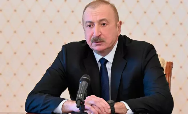 In this photo provided by Azerbaijan's Presidential Press Service, Azebaijan's President Ilham Aliyev chairs a Security Council meeting in Baku, Azerbaijan, Thursday, March 5, 2026. (Azerbaijan's Presidential Press Service via AP)