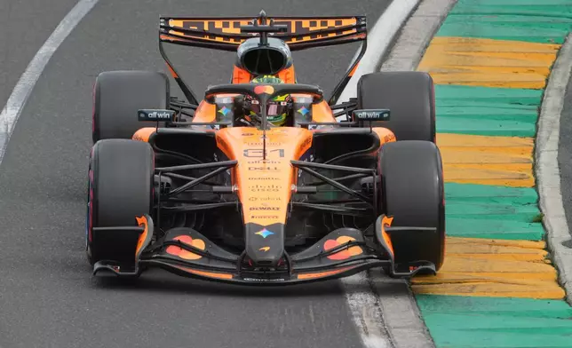 McLaren driver Oscar Piastri of Australia steers his car during the qualifying session for the Australian Formula One Grand Prix at Albert Park, in Melbourne, Australia, Saturday, March 7, 2026. (AP Photo/Asanka Brendon Ratnayake)