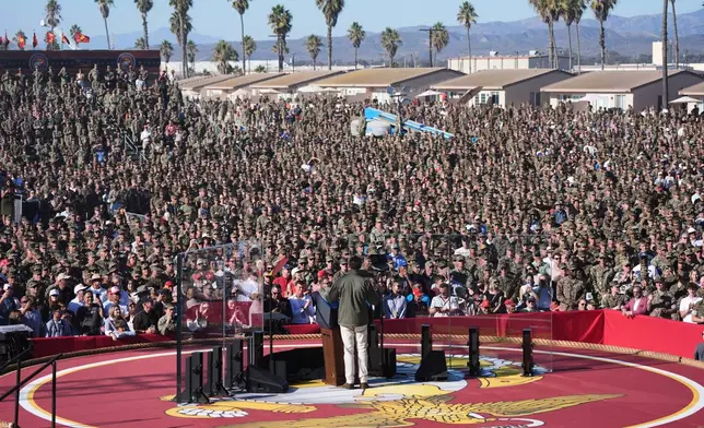 FILE - Vice President JD Vance speaks during an event to mark the upcoming Marine Corps' 250th anniversary, Oct. 18, 2025, on Marine Corps Base Camp Pendleton in Camp Pendleton, Calif. (AP Photo/Gregory Bull, File)