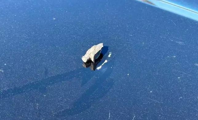 This photo provided by the California Highway Patrol shows shrapnel from live artillery that hit patrol vehicles during an Oct. 18, 2025, military celebration in San Diego. (California Highway Patrol via AP)