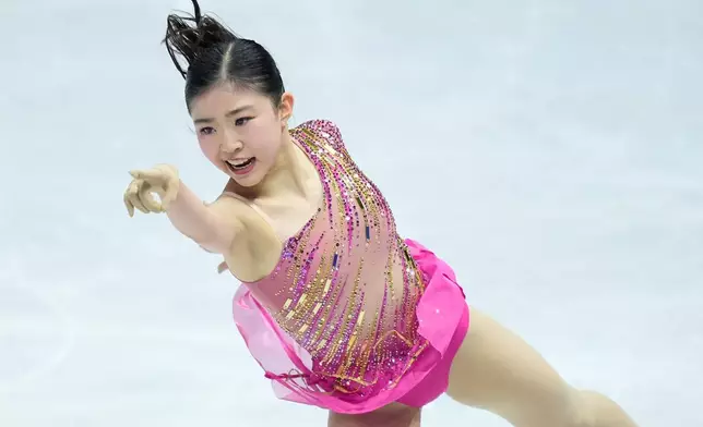 Mone Chiba from Japan skates during the women¥s short program at the Figure Skating World Championships in Prague, Czech Republic, Wednesday, March 25, 2026. (AP Photo/Petr David Josek)
