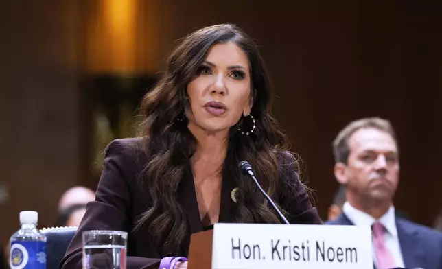 FILE - Homeland Security Secretary Kristi Noem appears for an oversight hearing before the Senate Judiciary Committee, at the Capitol in Washington, March 3, 2026. (AP Photo/J. Scott Applewhite, File)