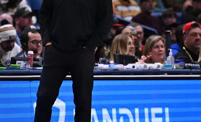 Dallas Mavericks head coach Jason Kidd stands during the first half of an NBA basketball game against the New Orleans Pelicans in New Orleans, Monday, March 16, 2026. (AP Photo/Ella Hall)