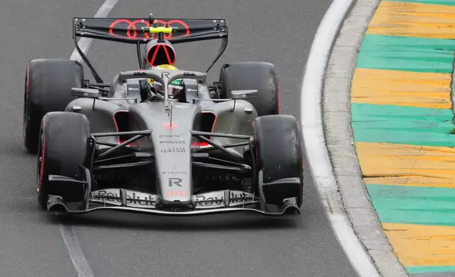 Audi driver Gabriel Bortoleto of Brazil steers his car during the qualifying session for the Australian Formula One Grand Prix at Albert Park, in Melbourne, Australia, Saturday, March 7, 2026. (AP Photo/Asanka Brendon Ratnayake)