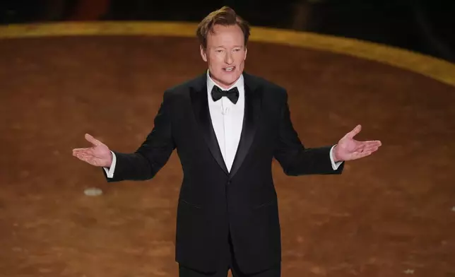 FILE - Host Conan O'Brien speaks during the Oscars in Los Angeles on March 2, 2025. (AP Photo/Chris Pizzello, File)