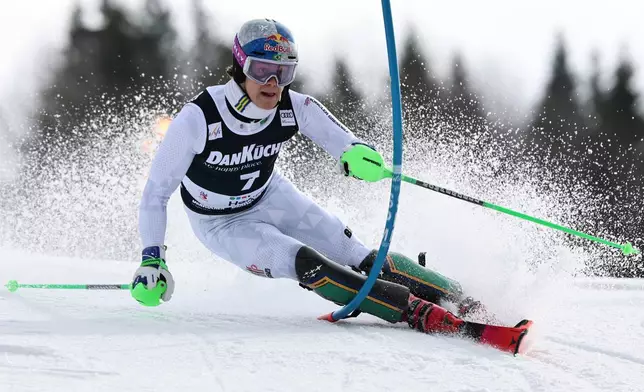 Brazil's Lucas Pinheiro Braathen competes in an alpine ski, men's slalom race, at the Lillehammer World Cup Finals, in Hafjell, Norway, Wednesday, March 25, 2026. (AP Photo/Marco Trovati)