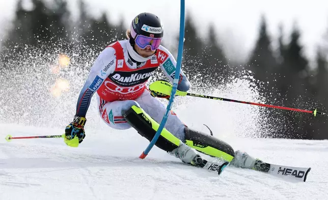Norway's Atle Lie McGrath competes in an alpine ski, men's slalom race, at the Lillehammer World Cup Finals, in Hafjell, Norway, Wednesday, March 25, 2026. (AP Photo/Marco Trovati)