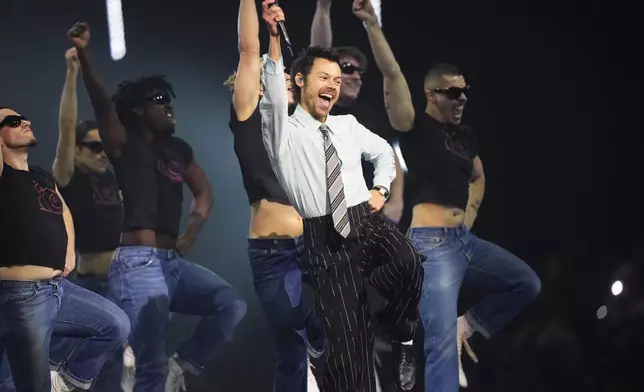Harry Styles performs during the Brit Awards 2026 in Manchester, England, Saturday, Feb. 28, 2026. (Photo by Scott A Garfitt/Invision/AP)