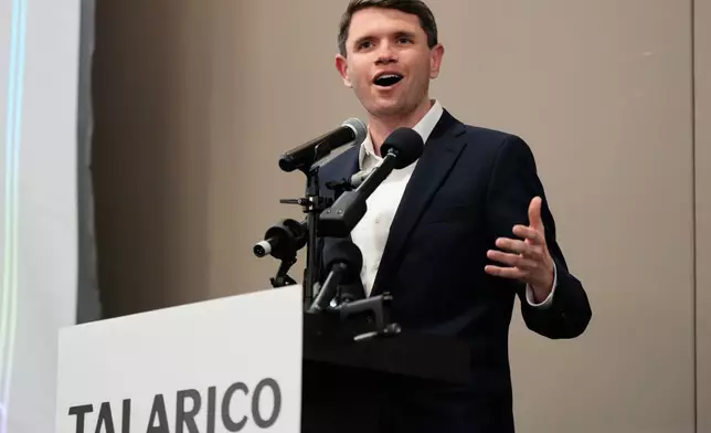 James Talarico, a Texas Democratic primary candidate for U.S. Senate, speaks during an event at the University of Houston Monday, March 2, 2026, in Houston. (AP Photo/Ashley Landis)