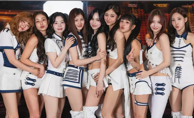 Jeongyeon, from left, Jihyo, Dahyun, Sana, Mina, Tzuyu, Chaeyoung, Momo, and Nayeon of TWICE pose for a portrait on Wednesday, Jan. 21, 2026, in Inglewood, Calif. (Photo by Andrew Park/Invision/AP)