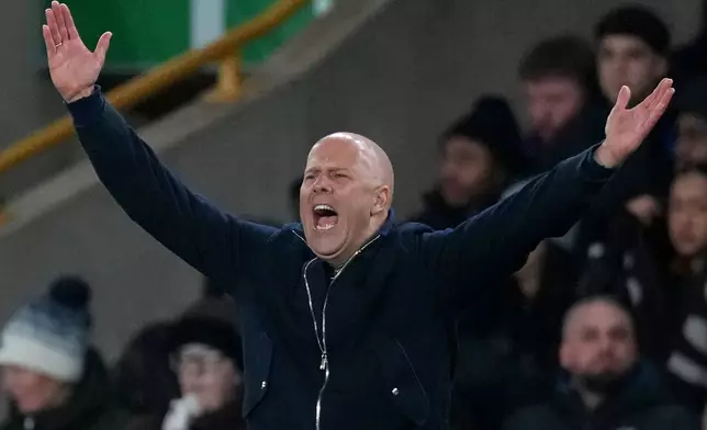 Liverpool's manager Arne Slot reacts from the touchline during the English Premier League soccer match between Wolverhampton Wanderers and Liverpool in Wolverhampton, England, Tuesday, March 3, 2026. (AP Photo/Dave Shopland)
