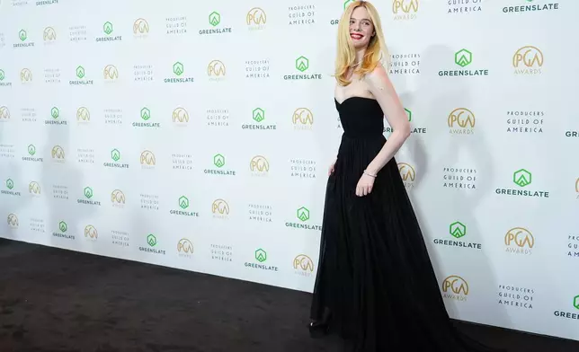 Elle Fanning arrives at the 37th annual Producers Guild Awards on Saturday, Feb. 28, 2026, at Fairmont Century Plaza in Los Angeles. (Photo by Richard Shotwell/Invision/AP)