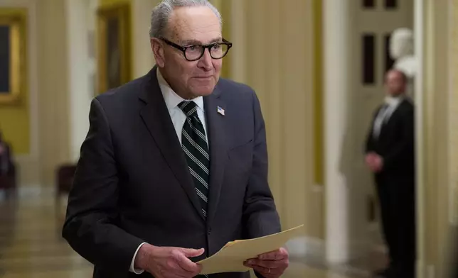 Senate Minority Leader Chuck Schumer, D-N.Y., attends a news conference, Tuesday, March 17, 2026, on Capitol Hill, in Washington. (AP Photo/Jacquelyn Martin)