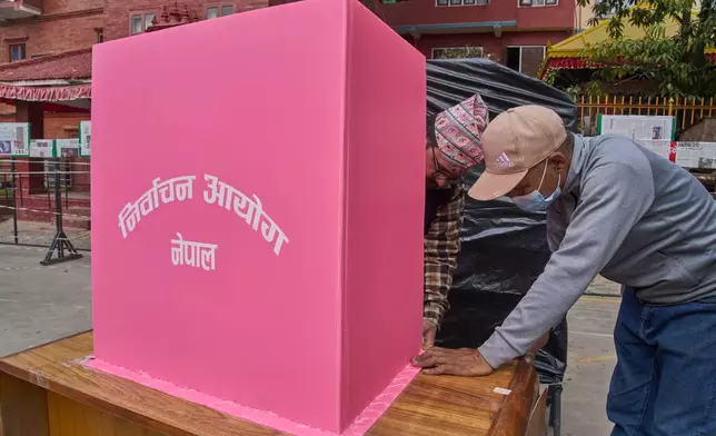 Election staff set up polling stations a day ahead of parliamentary election in Kathmandu, Nepal, Wednesday, March 4, 2026. (AP Photo/Niranjan Shrestha)