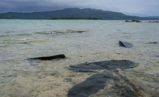 FILE - Gravestones sit submerged in water on Pele Island, Vanuatu, a country heavily affected by rising seas July 18, 2025. (AP Photo/Annika Hammerschlag, File)