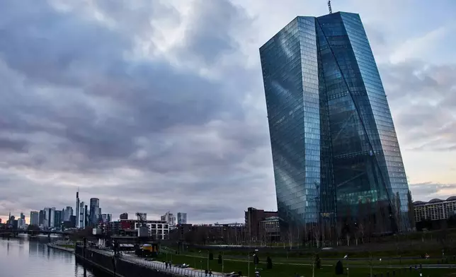 The European Central Bank is seen in Frankfurt, Germany, Tuesday, March 17, 2026. (AP Photo/Michael Probst)