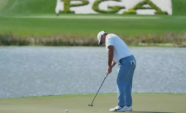 Brooks Koepka putts one the 17th green during the final round of the Cognizant Classic golf tournament, Sunday, March 1, 2026, in Palm Beach Gardens, Fla. (AP Photo/Marta Lavandier)