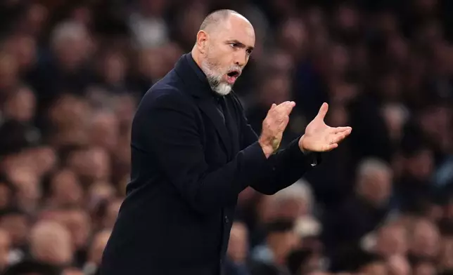 Igor Tudor on the touchline during the English Premier League soccer match between Tottenham Hotspur and Crystal Palace in London, Thursday March 5, 2026. (John Walton/PA via AP)