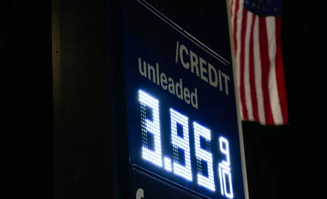 An American flag flies outside a gas station as gasoline prices are displayed on Sunday, March 8, 2026, in Portland, Ore. (AP Photo/Jenny Kane)