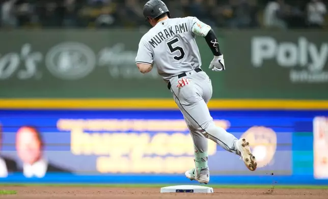 Chicago White Sox's Munetaka Murakami runs the bases after hitting a home run during the fourth inning of a baseball game against the Milwaukee Brewers, Saturday, March 28, 2026, in Milwaukee. (AP Photo/Kayla Wolf)