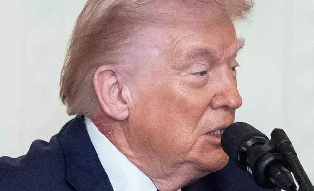 President Donald Trump speaks during a Medal of Honor ceremony in the East Room of the White House, Monday, March 2, 2026, in Washington. (AP Photo/Alex Brandon)
