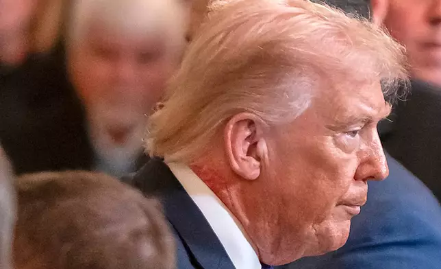 President Donald Trump leaves following a Medal of Honor ceremony at the White House, Monday, March 2, 2026, in Washington. (AP Photo/Mark Schiefelbein)
