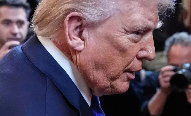 President Donald Trump departs after a Medal of Honor ceremony in the East Room of the White House, Monday, March 2, 2026, in Washington. (AP Photo/Alex Brandon)