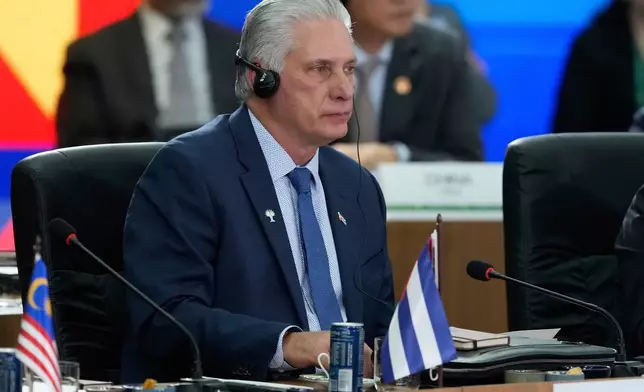 FILE - Cuba's President Miguel Diaz-Canel attends the 17th annual BRICS summit in Rio de Janeiro, July 6, 2025. (AP Photo/Eraldo Peres, File)