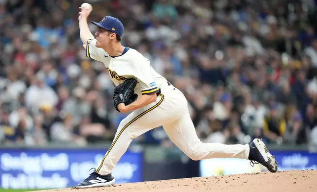 Milwaukee Brewers pitcher Jacob Misiorowski throws during the first inning of an opening-day baseball game against the Chicago White Sox, Thursday, March 26, 2026, in Milwaukee. (AP Photo/Kayla Wolf)