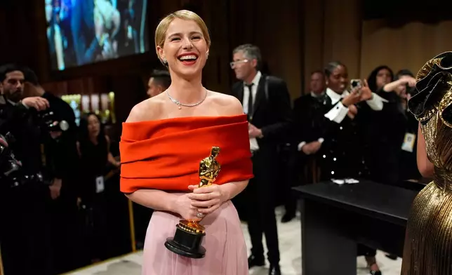 Jessie Buckley, winner of the award for best actress in a leading role for "Hamnet," attends the Governors Ball after the Oscars on Sunday, March 15, 2026, in Los Angeles. (AP Photo/John Locher)