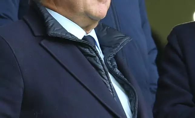 FILE - Barcelona's president Joan Laporta stands ahead of the Spanish La Liga soccer match between Villarreal and Barcelona in Villarreal, Spain, on Dec. 21, 2025. (AP Photo/Alberto Saiz, File)