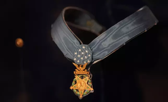 The Medal of Honor awarded to Pfc. Sadao Munemori is displayed in the "I am an American: The Nisei Soldier Experience" exhibit at the Military Intelligence Service Historic Learning Center in San Francisco, Wednesday, Feb. 25, 2026. (AP Photo/Jeff Chiu)