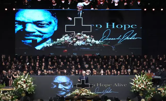 Former President Bill Clinton speaks during the Public Homegoing Service for Reverend Jesse Jackson at the House of Hope in Chicago, Friday, March 6, 2026. (AP Photo/Nam Y. Huh)