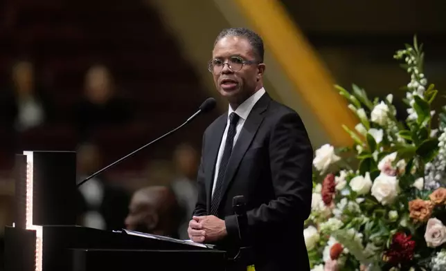 Jesse Jackson Jr. speaks during the Public Homegoing Service for the Rev. Jesse Jackson at the House of Hope in Chicago, Friday, March 6, 2026. (AP Photo/Erin Hooley)