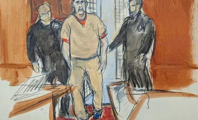 Former Venezuelan President Nicolas Maduro is escorted into a Manhattan federal courtroom, Thursday, March 26, 2026, in New York. (Elizabeth Williams via AP)