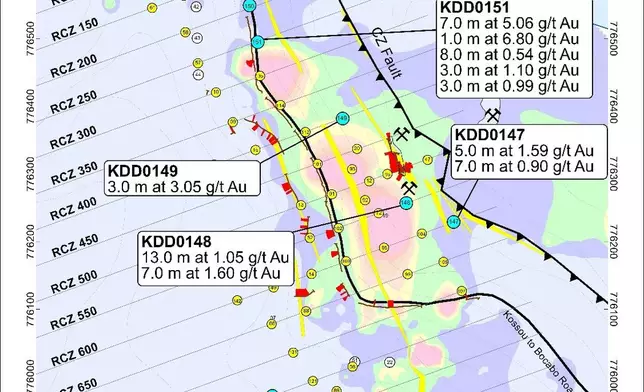 Figure 1: Road Cut Zone Drill Hole Locations and Simplified Geology