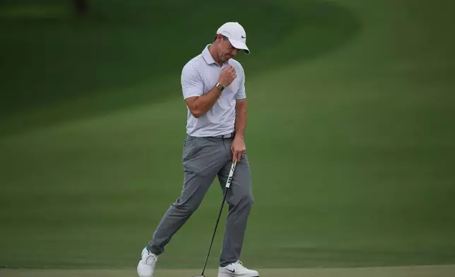 Rory McIlroy, of Northern Ireland, misses his shot on the 15th green during the first round of the Arnold Palmer Invitational at Bay Hill golf tournament Thursday, March 5, 2026, in Orlando, Fla. (AP Photo/Matt Slocum)