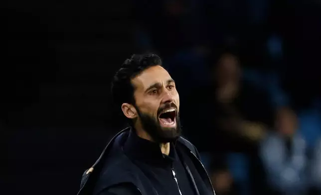 Real Madrid's head coach Alvaro Arbeloa gives instruction inside the box team area during a Spanish La Liga soccer match between Celta Vigo and Real Madrid in Vigo, Spain, Friday, March 6, 2026. (AP Photo/Lalo R. Villar)