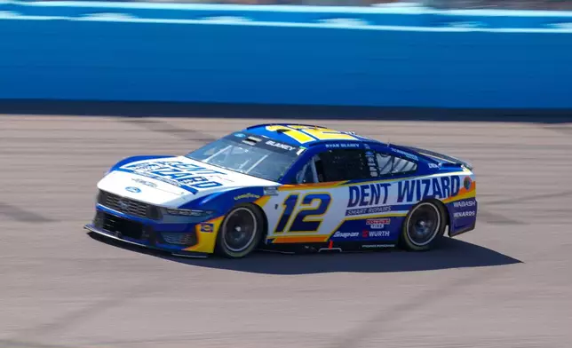 Ryan Blaney (12) drives during a NASCAR Cup Series auto race at Phoenix Raceway, Sunday, March 8, 2026, in Avondale, Ariz. (AP Photo/Darryl Webb)