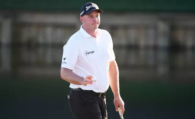 Sepp Straka of Austria reacts after finished his round during the first round of The Players Championship golf tournament Thursday, March 12, 2026, in Ponte Bedra Beach, Fla. (AP Photo/Gerald Herbert)