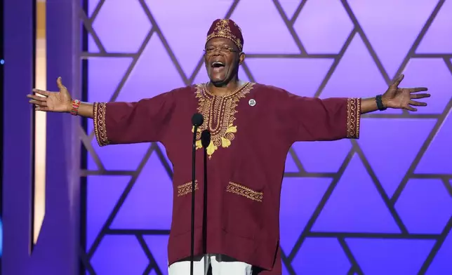 Samuel L. Jackson speaks about Rev. Jesse Jackson during the 57th NAACP Image Awards on Saturday, Feb. 28, 2026, in Pasadena, Calif. (AP Photo/Chris Pizzello)