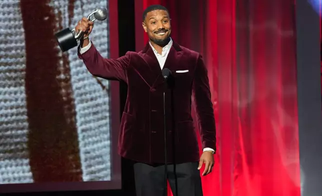 Michael B. Jordan accepts the award for outstanding actor in a motion picture for "Sinners" during the 57th NAACP Image Awards on Saturday, Feb. 28, 2026, in Pasadena, Calif. (AP Photo/Chris Pizzello)