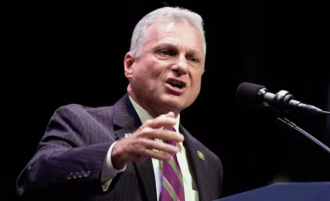FILE - Rep. Buddy Carter, R-Ga., speaks before Republican presidential candidate former President Donald Trump, Sept. 24, 2024, at the Johnny Mercer Theatre Civic Center, in Savannah, Ga. (AP Photo/Evan Vucci, File)