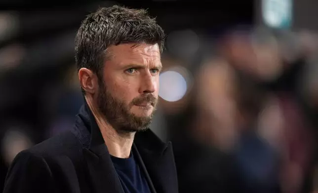 Manchester United manager Michael Carrick during an Premier League soccer match against AFC Bournemouth, Friday, March 20, 2026, in Bournemouth, England. (Andrew Matthews/PA via AP)