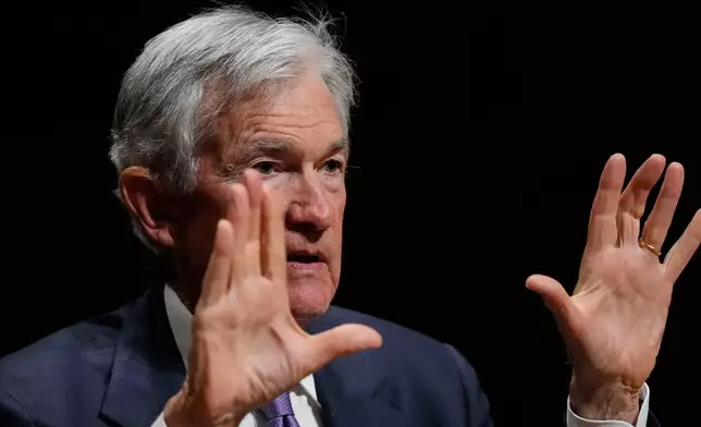 Federal Reserve Chair Jerome Powell gestures while addressing students at Harvard University, Monday, March 30, 2026, in Cambridge, Mass. (AP Photo/Charles Krupa)