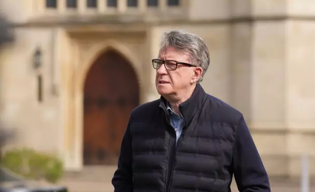 Peter Mandelson, the former U.K. ambassador to the United States, leaves his house in London, Tuesday, March 10, 2026. (AP Photo/Kin Cheung)