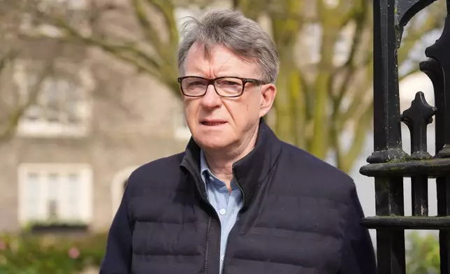 Peter Mandelson, the former U.K. ambassador to the United States, leaves his house in London, Tuesday, March 10, 2026. (AP Photo/Kin Cheung)